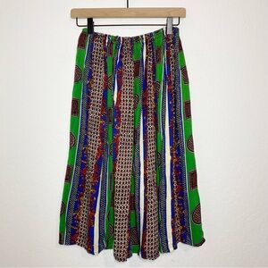 Women’s S Mid Length Colorful Striped Flare Pleated Elastic Waist Skirt